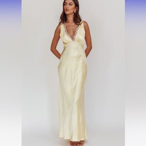 Ivonne Lace Trim V-Neck Maxi Dress Butter